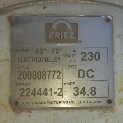 Eriez #42in-72in Electropulley, 42" x 72" Electropulley Magnetic Separator, 500 TPH, 5000 Gauss, 25HP - Image 8