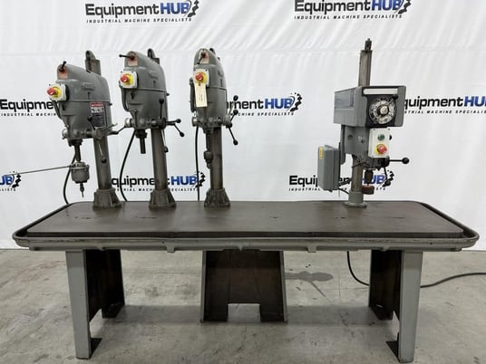 Delta, 4 head gang vari-speed drill press station, 95-3/8" x 23-1/2" table surface - Image 1