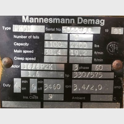 1 Ton, Demag, electric chain hoist, 6000 lb. Yale KEL310TH10S3 trolley - Image 4