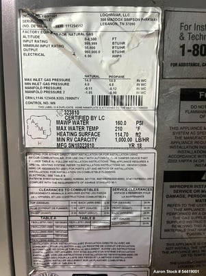 1MM BTUH Lochinvar #FBN1001, Natural gas boiler, 114.7 sq.ft. surface, 160 psi, 2018 - Image 7
