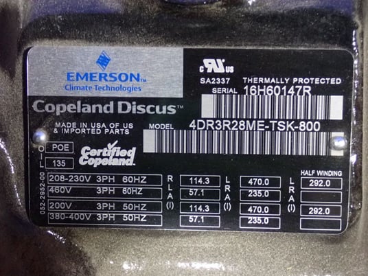 Emerson #4DR3R28ME-TSK-800, Reciprocating Compressor - Image 9