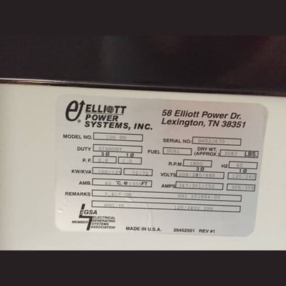 100 KW Elliott Power Systems #100RN, dual fuel generator set, standby, portable/skid, GM 7.4L turbocharged - Image 4