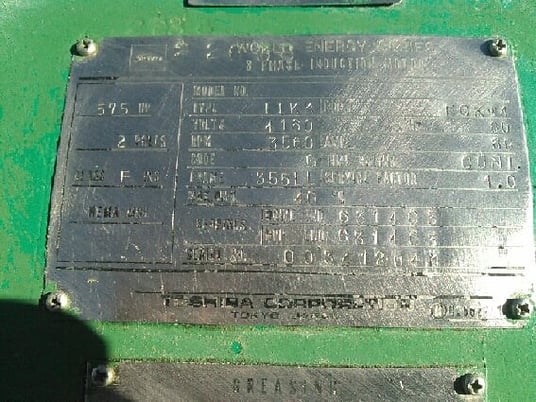 500 HP 3600 RPM Toshiba, Frame 355LL, TEFC BB, 4160 Volts - Image 3
