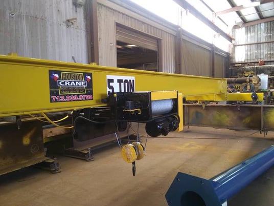 5 Ton, Houston Crane, 50' Span w/underhung electric wire rope hoist, 30' lift, 460 V., like new - Image 1