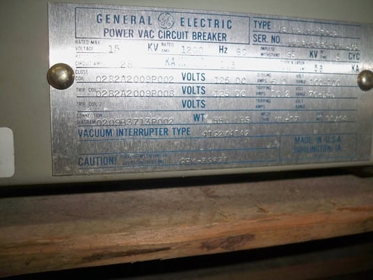 1200 Amps, General Electric, vb-13.8- 750-3, 125 VDC - Image 2