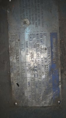 250 HP 1150/1750 RPM Westinghouse, Frame 508AT, DP, stab shunt, 500 VA, 300 VF - Image 2