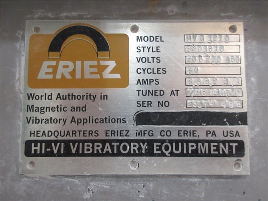 Eriez #HVC1210, high volume mech.conveyor, Style 9801618, .75 HP, s/n #23374, #12229A - Image 2