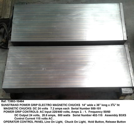 14" x 36" Sunstrand, electric magnetic chuck, 4.527" thick ea, clt power grip, input 220-440V, 50-60Hz (2 - Image 3