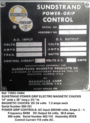14" x 36" Sunstrand, electric magnetic chuck, 4.527" thick ea, clt power grip, input 220-440V, 50-60Hz (2 - Image 6