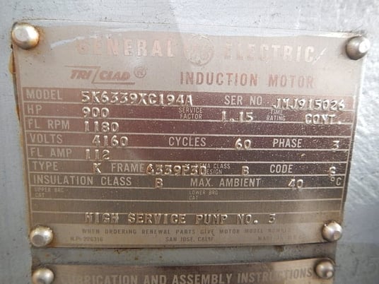 900 HP 1200 RPM General Electric, Frame 6339P30, WPIBB, 4160 Volts (2 available) - Image 4