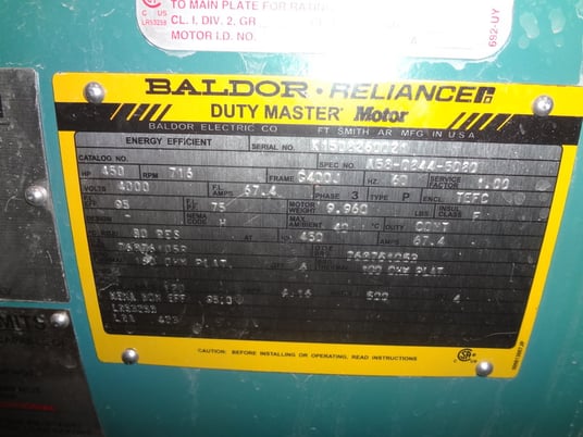 450 HP 716 RPM Reliance, Frame G400J, TEFC, SB, unused, 2300/4000 Volts (6 available) - Image 3