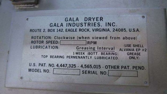 Gala #303-VDW, spin dryer, dewater plastic pellets, 304SS, 15 HP, vertical, #1272557 (3 available) - Image 3