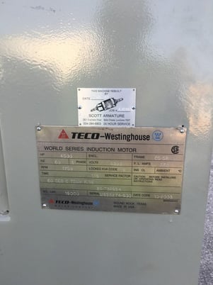 4500 HP 1789 RPM Teco Westinghouse, weather protected enclosure type 1, SB, rebuilt ready to go, 4160 Volts - Image 2
