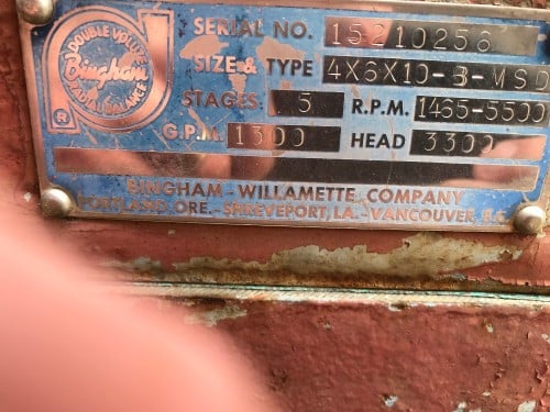1300 GPM @ 3300' TDH, Bingham, 4x6x10B MSD, 5 STG, 5500 RPM, #2602 - Image 3