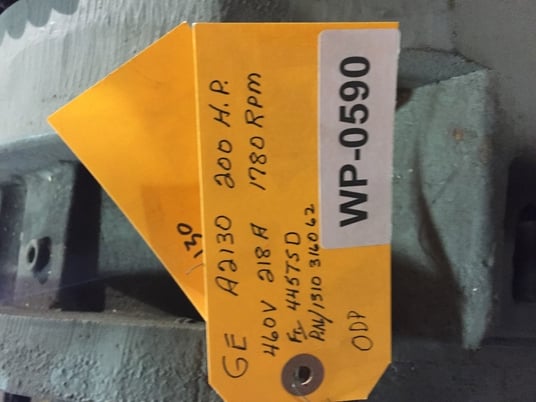 200 HP 1780 RPM General Electric, Frame 445TSD, ODP, 218 amp, 460 Volts (3 available) - Image 1