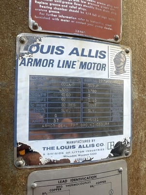 300 HP 1780 RPM Louis Allis, Frame 509UP, DP, VSS, vertical solid shaft, hi-thrust, used, 4160 Volts - Image 2