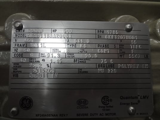 500 HP 1800 RPM General Electric, Frame 5010/5011L, TEFC, new, 460 Volts - Image 1