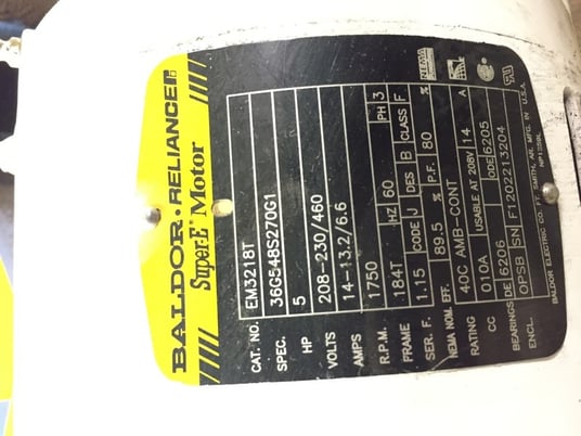 5 HP 1750 RPM Baldor, Fr.184T, ODP, 13.2/6.6 amp, 230/460 Voltss - Image 3