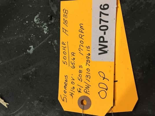 500 HP 1770 RPM Siemens, Frame 5808S, ODP, 65.6 amp, 4160 Volts - Image 1