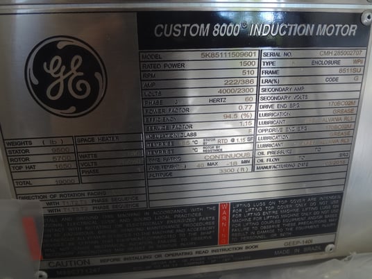 Image 1 for 1500 HP 514 RPM General Electric, Frame 8511SU, BBWPII, new, 2300/4000V.
