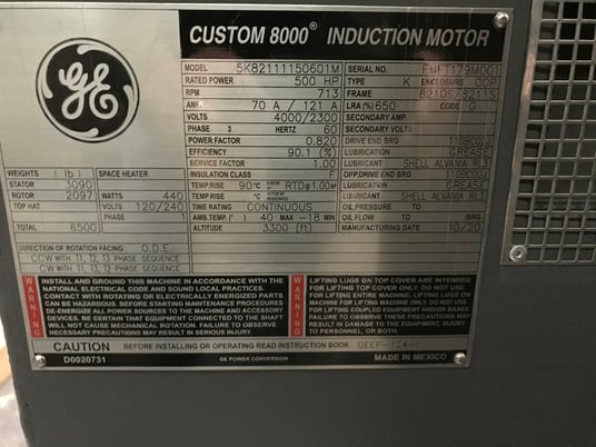 Image 3 for 500 HP 720 RPM General Electric, Frame 8211S/8210S, BBDP, new, 2300/4000 Volts