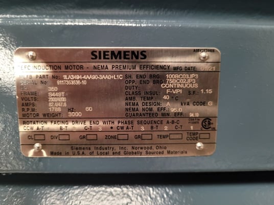 Image 4 for 350 HP 1800 RPM Siemens, Frame 449T, TEFC, BB, new, 2300/4000 V.(2 available)