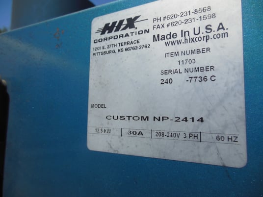 Image 6 for 24" width x 14' L HIX Custom #NP-2414, electric belt mug oven, 12.5 KW, 240 V., 3 ph/60 Hz, single zone heater, L to R, 150-180 MPH