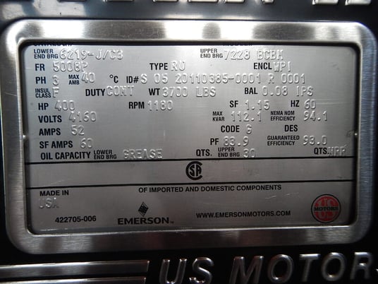 Image 1 for 400 HP 1180 RPM U.S. Motors, Frame 5008P, WPIBB, new surplus, 4160V.