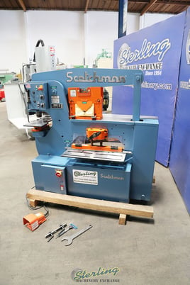 Image 1 for 6" x 6" x 3/8" Scotchman #6509-24M, 65 ton, 3/4" str, hydraulic ironworker, 24" length, die holder, shear table, new, #SM650924M