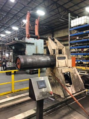 Image 3 for 10 Stand, Bradbury Duplex complete rollform line, 20000 lb., 20"-24" ID, 72" OD, L to R, 150 FPM, entry L type coil car, uncoiler with hold down roll, entry pinch rolls, 5 roll straightener, downlayer, exit conveyor