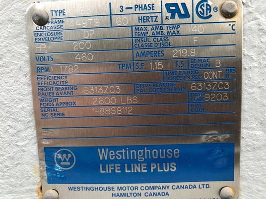 Image 1 for 200 HP 1782 RPM Westinghouse, Frame 449TS, ODP, BB, 460 Volts