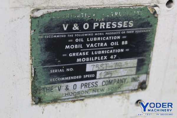 Image 9 for 75 Ton, V & O #75ST, OBI press, 4" stroke, air clutch & brake, 5 HP, 125 SPM, #66412