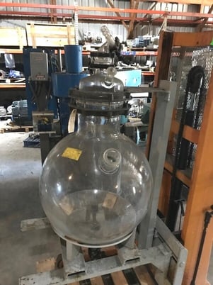 Image 2 for 30 gallon Round Bottom Glass Flask, Duran, 120 liter 120000 ML, 2' diameter, (2) 2" connections, 2" bottom outlet, dome top