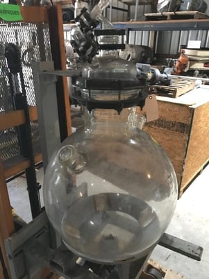 Image 3 for 30 gallon Round Bottom Glass Flask, Duran, 120 liter 120000 ML, 2' diameter, (2) 2" connections, 2" bottom outlet, dome top