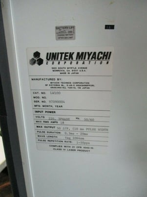 Image 10 for Miyachi Unitek #LW100, compact Yag laser system, chiller, cabinet