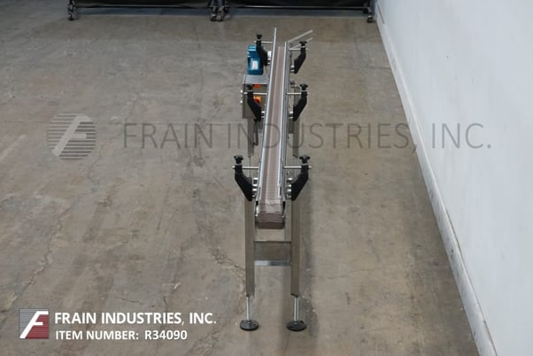 Image 4 for 4-1/2" wide x 10' long, Bmi / Benda Mfg BMI / Benda table top conveyor, mounted on 4 leg Stainless Steel leg frame with leveling pads
