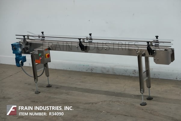 Image 5 for 4-1/2" wide x 10' long, Bmi / Benda Mfg BMI / Benda table top conveyor, mounted on 4 leg Stainless Steel leg frame with leveling pads