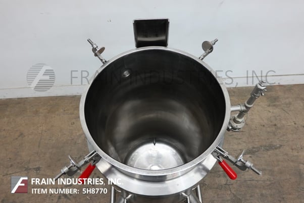 Image 2 for 55 gallon Lee #55DP, 316 Stainless Steel jacketed mixing tank, 100 psi, 20" ID x 40" straight side, flat top with clamp down cover, dish bottom