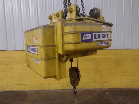 Image 1 for 1 Ton, Acco Wright #C2W02, powered cable hoist, 36' lift, 36 FPM, 5 HP, motorized trolley