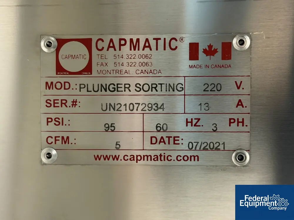 Capmatic #PLUNGER-SORTER, Plunger Sorting & Feeding System, hopper elevator, Stainless Steel - Image 2
