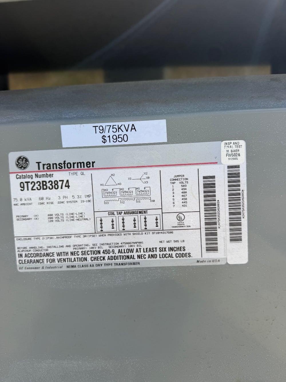 75 KVA 480 Primary, 208Y/120 Secondary - Image 5