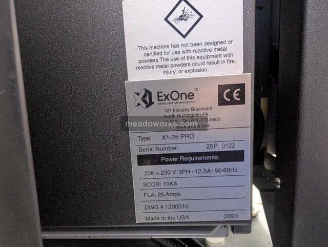 ExOne #X1-25PRO, Binder Jet 3D Printer, 15-3/4" x 9-13/16" x 9-13/16" build volume, depowdering station, cure - Image 6