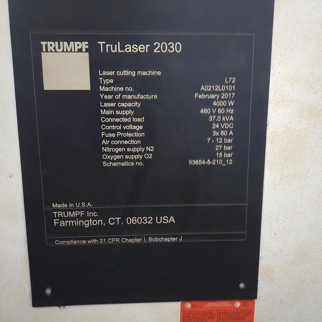 Trumpf #TruLaser-2030, CNC Fiber Laser, 4000 watt, 118" X, 59" Y, 4.5" Z, 5' x 10' table, TruDisk 4001 laser - Image 8