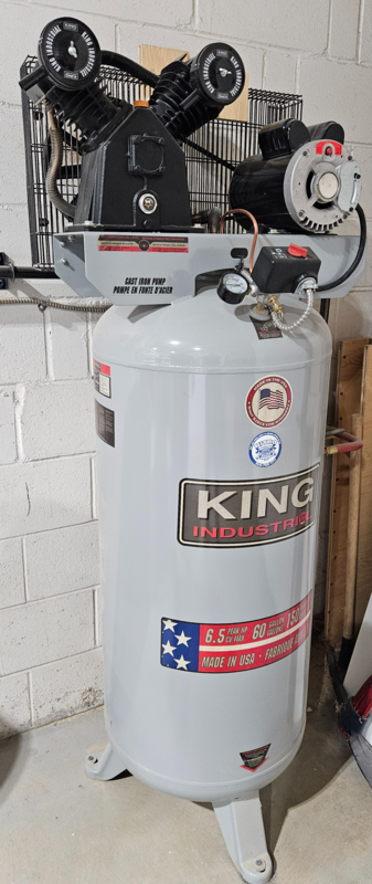 11.2 cfm, 150 psi, King #KC-6160V3, Reciprocating Air Compressor, 60 gallon vertical tank, cast iron - Image 1
