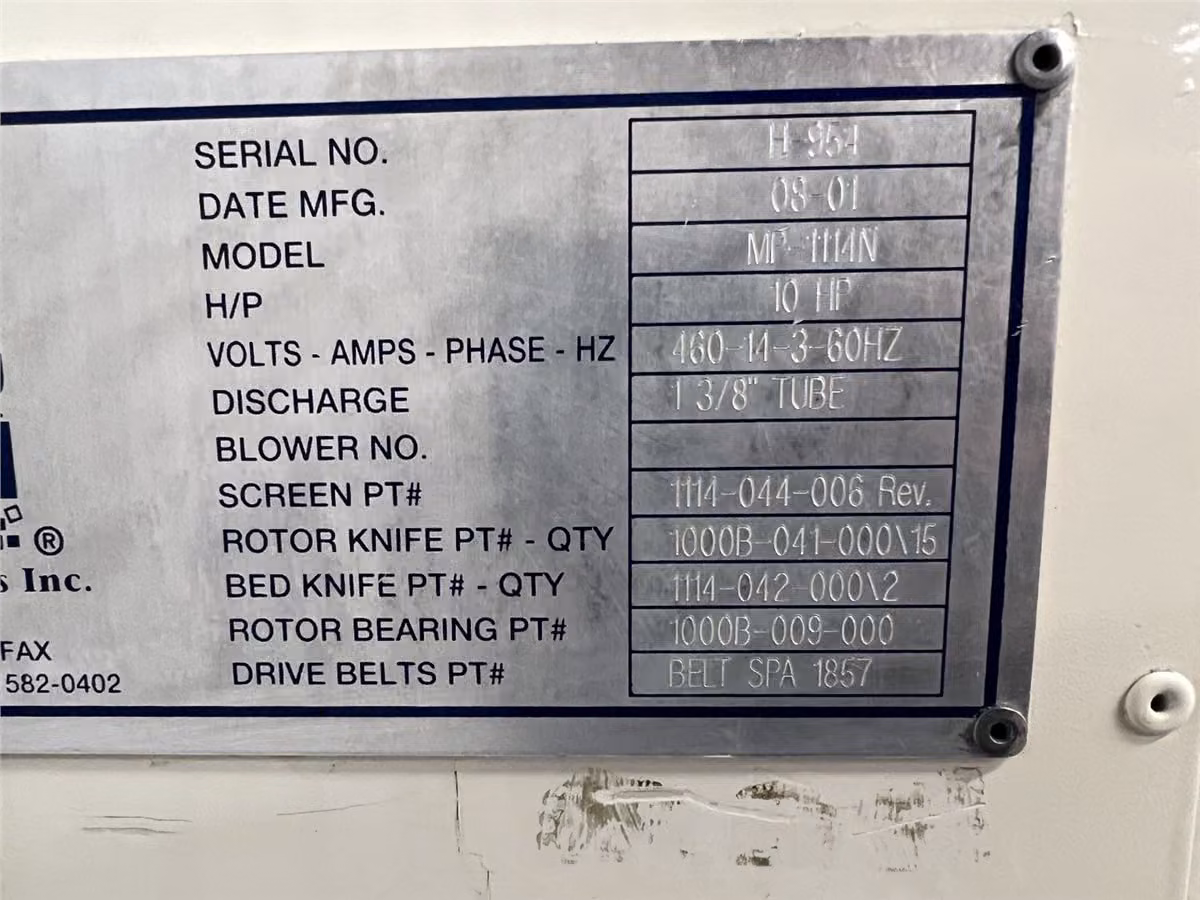 11" x 14" MPG #M1114N, granulator, 10 HP, staggered knife rotor, bolt-on blades (2 available) - Image 3