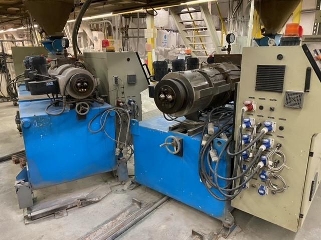 3.6" Jinhu, twin screw extruder, 92mm, 150 HP, ABB drive, spare distributor & reduction gearboxes, 1288 - Image 8