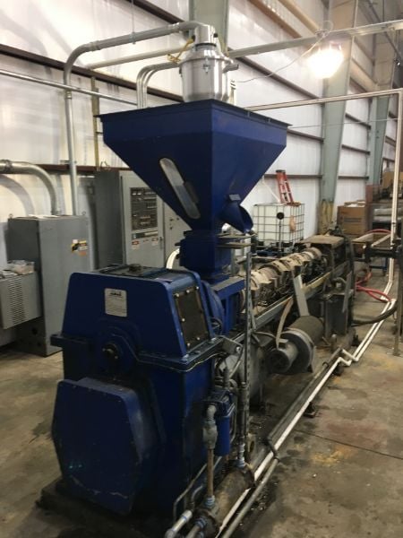 4.5" HPM, strand pelletizing extrusion line, 30:1 L/D, vented, 250 HP DC, Cumberland 8.5" strand pelletizer - Image 3