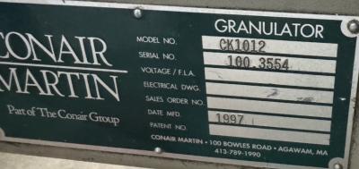12" x 11" Conair Martin #CK1012, plastic granulator, 5 HP, 3 blade open rotor, casters, starter, 230/460 V. - Image 3