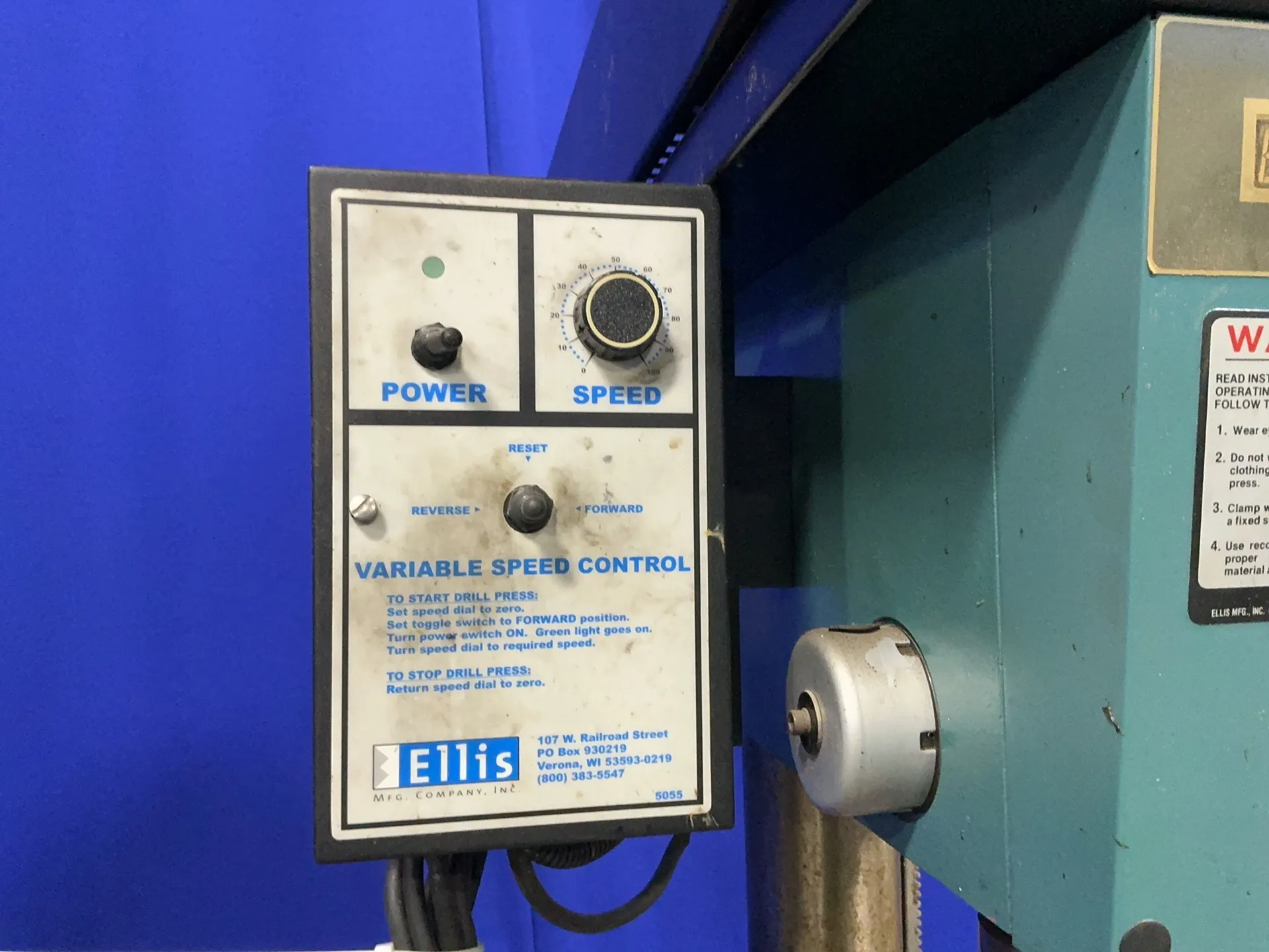 20" Ellis #9500, drill press, 13" x 15" table, 1-1/2 HP, 1720 RPM, 5.3 A, 230 V. - Image 4