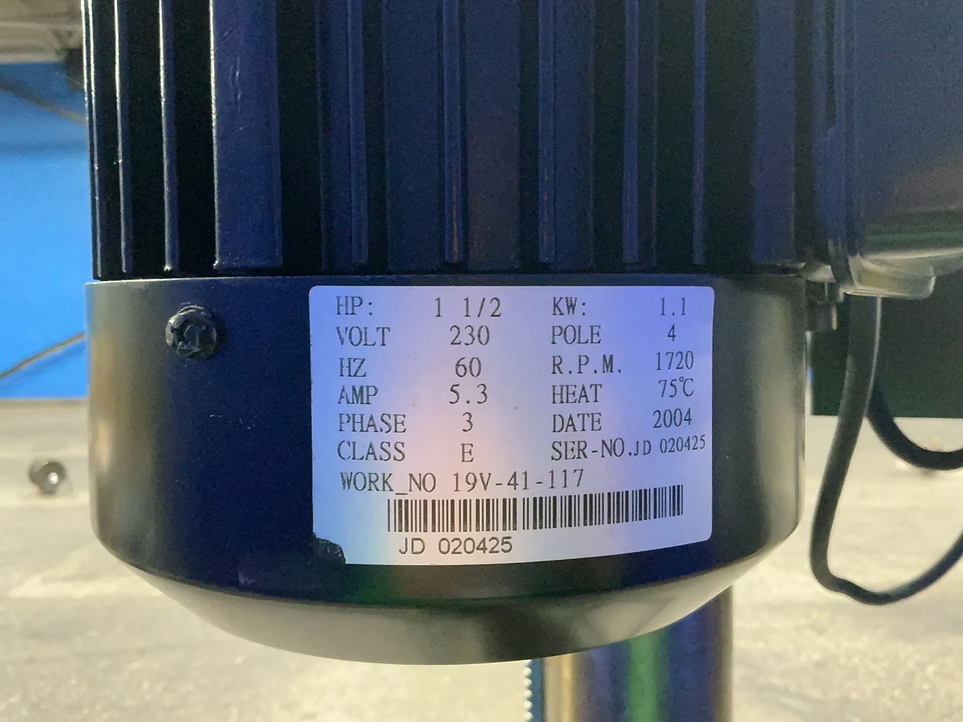 20" Ellis #9500, drill press, 13" x 15" table, 1-1/2 HP, 1720 RPM, 5.3 A, 230 V. - Image 6